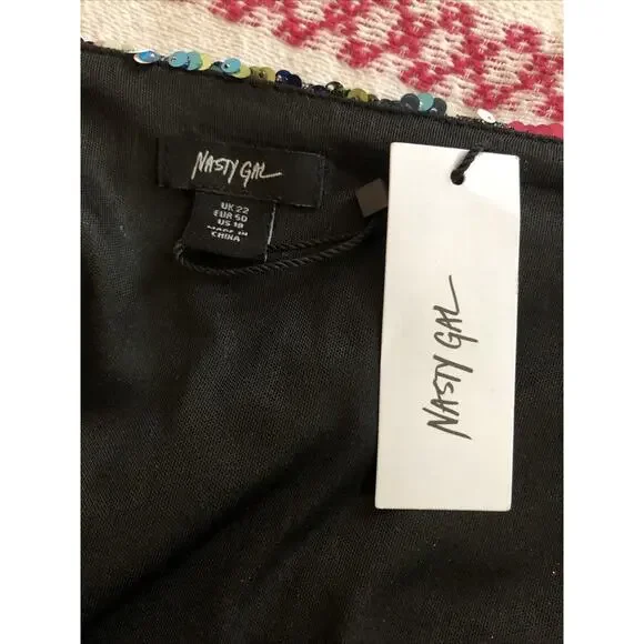 NWT Nasty Gal Size 18 Sequin Strappy Bodycon Mini Dress Peekaboo Multicolor - Picture 9 of 10